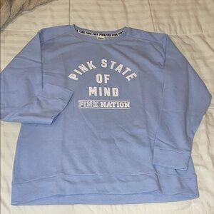 PINK Victoria's Secret Light Blue Sweatshirt with White Graphic